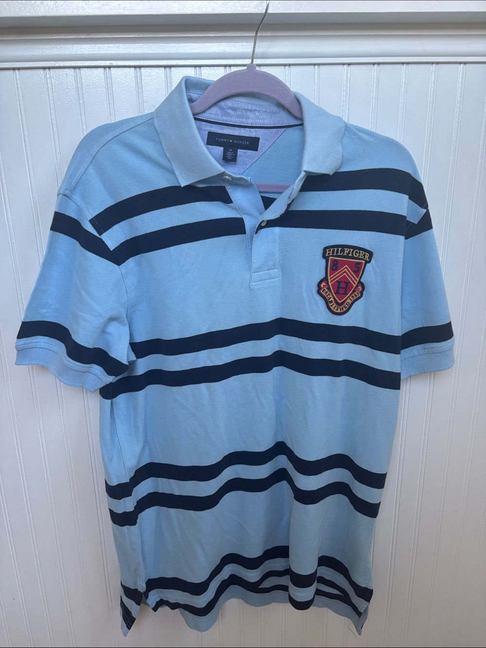 Tommy Hilfiger Light Blue & Navy Striped Crest Polo
